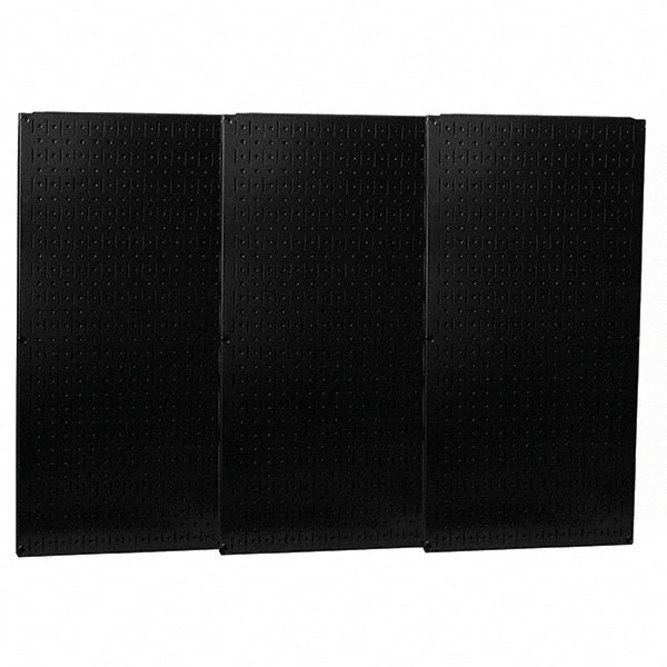 Wall Control - 48" Wide x 32" High Peg Board Storage Board - 3 Panels, Metal, Black - Exact Tooling