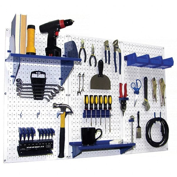 Wall Control - 48" Wide x 32" High Peg Board Kit - 3 Panels, Metal, White/Blue - Exact Tooling