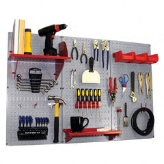 Wall Control - 48" Wide x 32" High Peg Board Kit - 3 Panels, Metal, Gray/Red - Exact Tooling