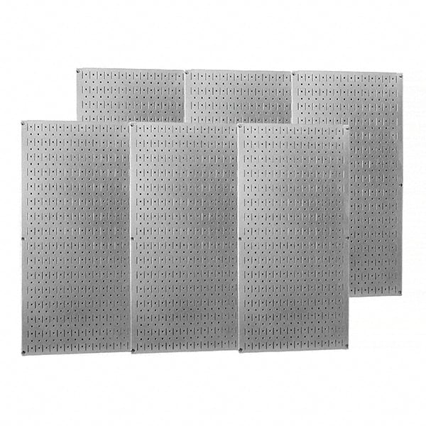 Wall Control - 96" Wide x 32" High Peg Board Storage Board - 6 Panels, Galvanized Steel, Metallic - Exact Tooling