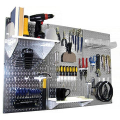 Wall Control - 48" Wide x 32" High Peg Board Kit - 3 Panels, Galvanized Steel, Galvanized/White - Exact Tooling