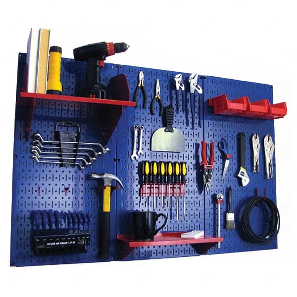 Wall Control - 48" Wide x 32" High Peg Board Kit - 3 Panels, Metal, Blue/Red - Exact Tooling