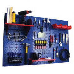 Wall Control - 48" Wide x 32" High Peg Board Kit - 3 Panels, Metal, Blue/Red - Exact Tooling