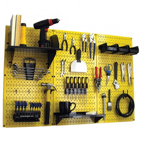 Wall Control - 48" Wide x 32" High Peg Board Kit - 3 Panels, Metal, Yellow/Black - Exact Tooling