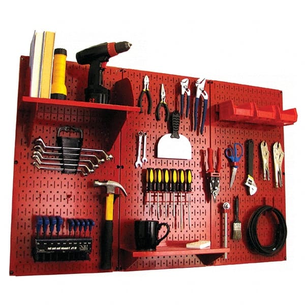 Wall Control - 48" Wide x 32" High Peg Board Kit - 3 Panels, Metal, Red - Exact Tooling