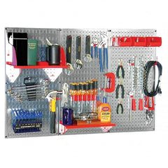 Wall Control - 48" Wide x 32" High Peg Board Kit - 3 Panels, Galvanized Steel, Galvanized/Red - Exact Tooling