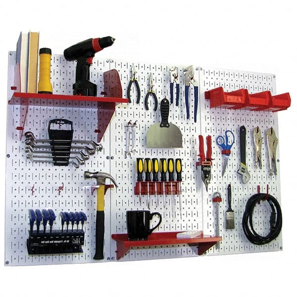 Wall Control - 48" Wide x 32" High Peg Board Kit - 3 Panels, Metal, White/Red - Exact Tooling