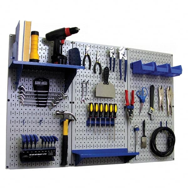 Wall Control - 48" Wide x 32" High Peg Board Kit - 3 Panels, Metal, Gray/Blue - Exact Tooling