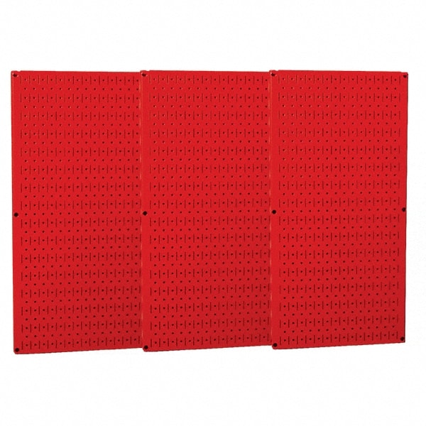 Wall Control - 48" Wide x 32" High Peg Board Storage Board - 3 Panels, Metal, Red - Exact Tooling