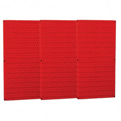 Wall Control - 48" Wide x 32" High Peg Board Storage Board - 3 Panels, Metal, Red - Exact Tooling