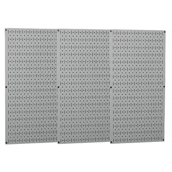 Wall Control - 48" Wide x 32" High Peg Board Storage Board - 3 Panels, Metal, Gray - Exact Tooling