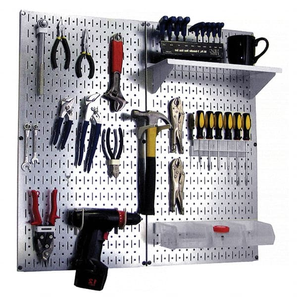 Wall Control - 32" Wide x 32" High Peg Board Kit - 2 Panels, Galvanized Steel, Galvanized/White - Exact Tooling