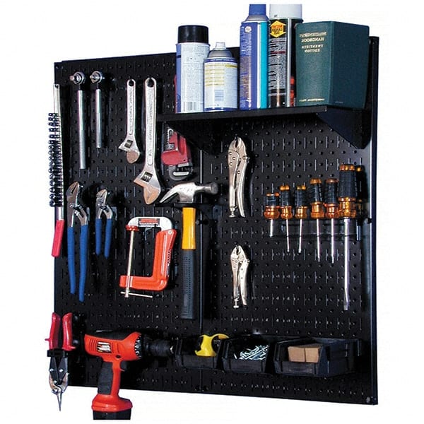 Wall Control - 32" Wide x 32" High Peg Board Kit - 2 Panels, Metal, Black - Exact Tooling