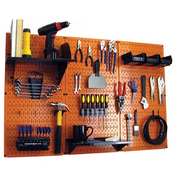 Wall Control - 48" Wide x 32" High Peg Board Kit - 3 Panels, Metal, Orange/Black - Exact Tooling