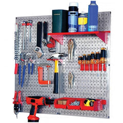 Wall Control - 32" Wide x 32" High Peg Board Kit - 2 Panels, Galvanized Steel, Galvanized/Red - Exact Tooling