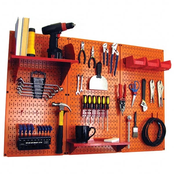 Wall Control - 48" Wide x 32" High Peg Board Kit - 3 Panels, Metal, Orange/Red - Exact Tooling