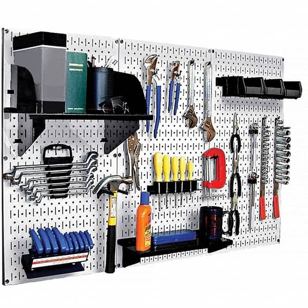 Wall Control - 48" Wide x 32" High Peg Board Kit - 3 Panels, Metal, White/Black - Exact Tooling
