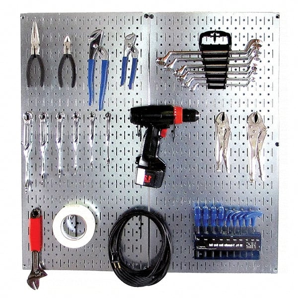 Wall Control - 32" Wide x 32" High Peg Board Kit - 2 Panels, Galvanized Steel, Galvanized/Black - Exact Tooling