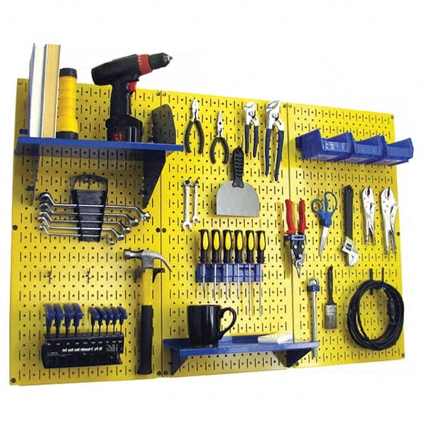 Wall Control - 48" Wide x 32" High Peg Board Kit - 3 Panels, Metal, Yellow/Blue - Exact Tooling
