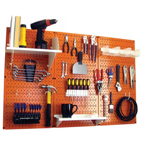Wall Control - 48" Wide x 32" High Peg Board Kit - 3 Panels, Metal, Orange/White - Exact Tooling