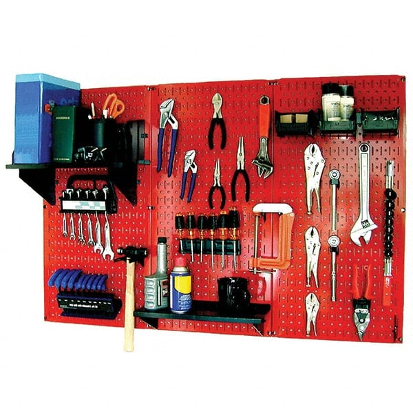 Wall Control - 48" Wide x 32" High Peg Board Kit - 3 Panels, Metal, Red/Black - Exact Tooling
