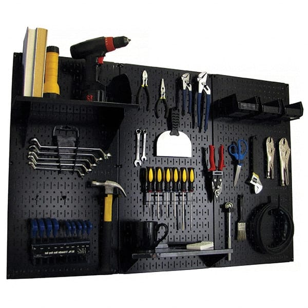 Wall Control - 48" Wide x 32" High Peg Board Kit - 3 Panels, Metal, Black - Exact Tooling