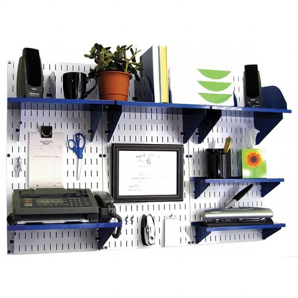 Wall Control - 48" Wide x 32" High Industrial Steel Tool Board System - 3 Panels, Metal, White/Blue - Exact Tooling