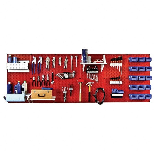 Wall Control - 96" Wide x 32" High Peg Board Kit - 6 Panels, Metal, Red/White - Exact Tooling
