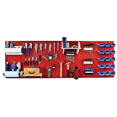 Wall Control - 96" Wide x 32" High Peg Board Kit - 6 Panels, Metal, Red/White - Exact Tooling