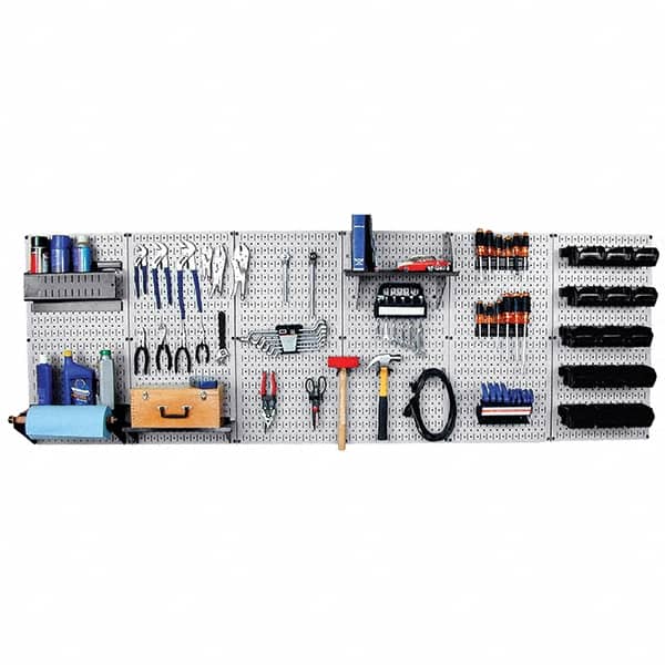 Wall Control - 96" Wide x 32" High Peg Board Kit - 6 Panels, Metal, Gray/Black - Exact Tooling