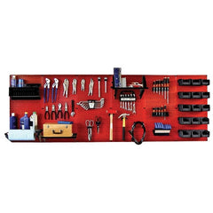 Wall Control - 96" Wide x 32" High Peg Board Kit - 6 Panels, Metal, Red/Black - Exact Tooling