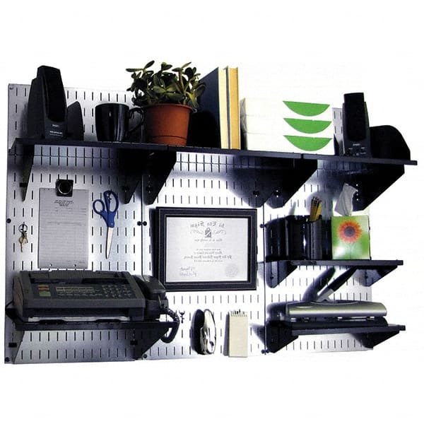 Wall Control - 48" Wide x 32" High Industrial Steel Tool Board System - 3 Panels, Galvanized Steel, Galvanized/Black - Exact Tooling