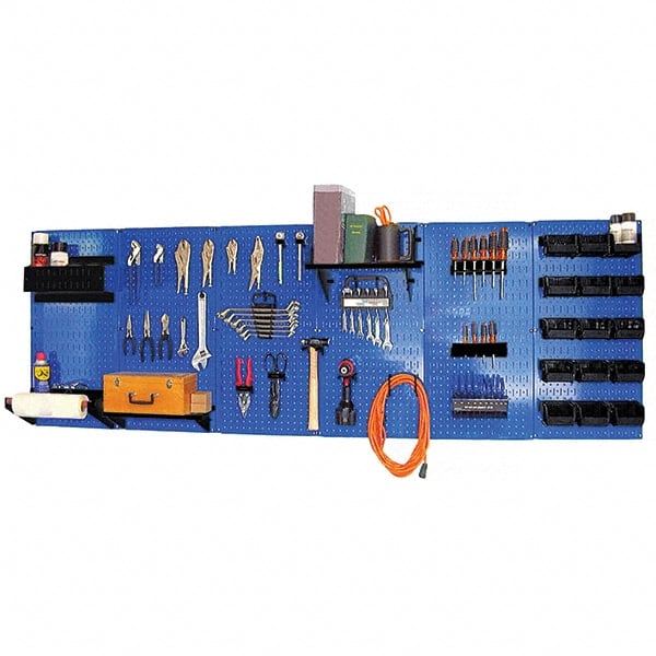 Wall Control - 96" Wide x 32" High Peg Board Kit - 6 Panels, Metal, Blue/Black - Exact Tooling