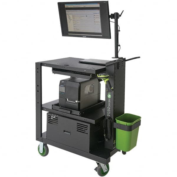 NewCastle Systems - 400 Lb Capacity, 3 Shelf Mobile Computer Workstation - 26" Wide x 35-1/2" Deep x 43" High, Steel - Exact Tooling