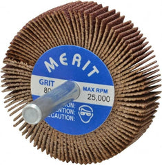 Merit Abrasives - 2" Diam x 1/2" Face Width, Medium Ceramic Alumina Coated Mounted Flap Wheel - 1/4" Shank Mount, 80 Grit, Cloth Backing, 25,000 Max RPM - Exact Tooling