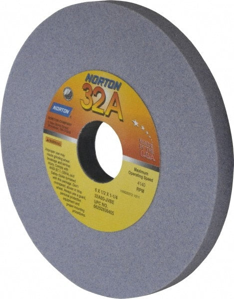 Norton - 6" Diam x 1-1/4" Hole x 1/2" Thick, J Hardness, 80 Grit Surface Grinding Wheel - Aluminum Oxide, Type 1, Medium Grade, 4,140 Max RPM, Vitrified Bond, No Recess - Exact Tooling