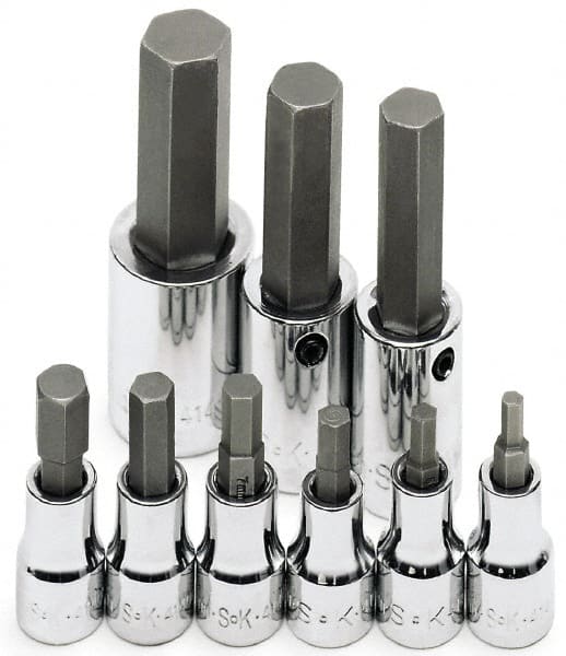 SK - 9 Piece 3/8 & 1/2" Drive Metric Hex Bit Socket Set - 4 to 17mm Hex - Exact Tooling