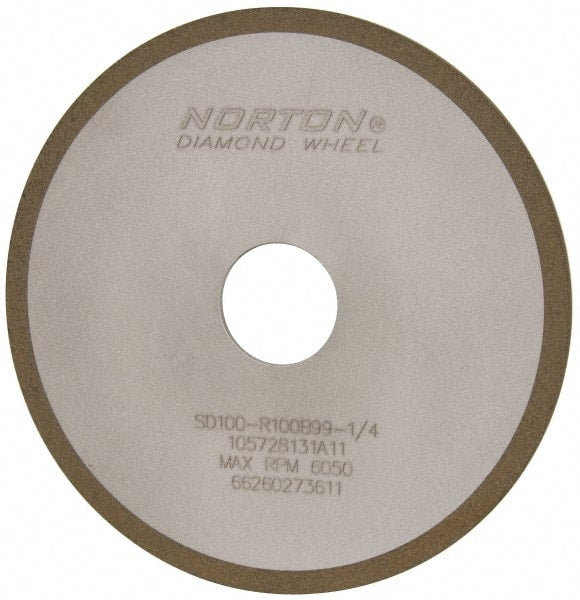 Norton - 6" Diam x 1-1/4" Hole x 1/8" Thick, 100 Grit Surface Grinding Wheel - Diamond, Type 1A1, Fine Grade, Resinoid Bond - Exact Tooling