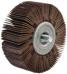 Merit Abrasives - 2-1/2" Diam x 1" Face Width, Fine Aluminum Oxide Coated Mounted Flap Wheel - 1/4-20 Threaded Mount, 120 Grit, Cloth Backing, 20,000 Max RPM - Exact Tooling