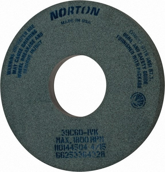 Norton - 14" Diam x 5" Hole x 1-1/2" Thick, I Hardness, 60 Grit Surface Grinding Wheel - Silicon Carbide, Type 5, Medium Grade, 1,800 Max RPM, Vitrified Bond, One-Side Recess - Exact Tooling