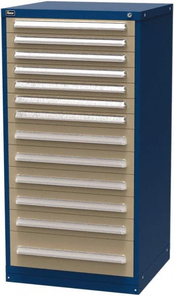 Vidmar - 13 Drawer, Modular Storage Cabinet - Steel, 30" Wide x 27-3/4" Deep x 59" High, Blue & Beige - Exact Tooling