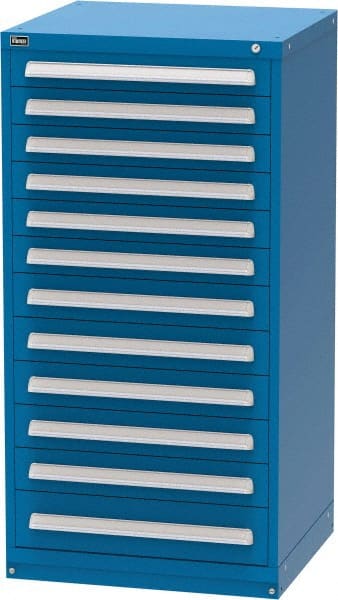 Vidmar - 12 Drawer, Modular Storage Cabinet - Steel, 30" Wide x 27-3/4" Deep x 59" High, Blue - Exact Tooling