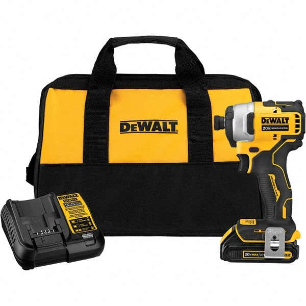 DeWALT - Atomic 20 Volt, 1/4" Drive, 1,700 In/Lb Torque, Cordless Impact Driver - Mid-Handle, 2800 RPM, 1 Lithium-Ion Battery Included - Exact Tooling