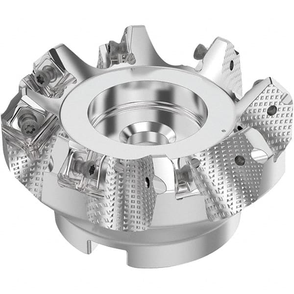 Seco - 80mm Cut Diam, 27mm Arbor Hole, 6mm Max Depth of Cut, 48° Indexable Chamfer & Angle Face Mill - 8 Inserts, SN.. Insert, Right Hand Cut, 8 Flutes, Through Coolant, Series R220.54 - Exact Tooling