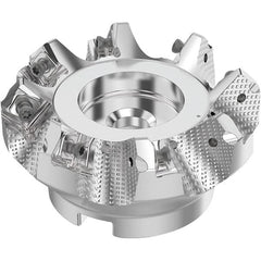 Seco - 80mm Cut Diam, 27mm Arbor Hole, 6mm Max Depth of Cut, 48° Indexable Chamfer & Angle Face Mill - 8 Inserts, SN.. Insert, Right Hand Cut, 8 Flutes, Through Coolant, Series R220.54 - Exact Tooling