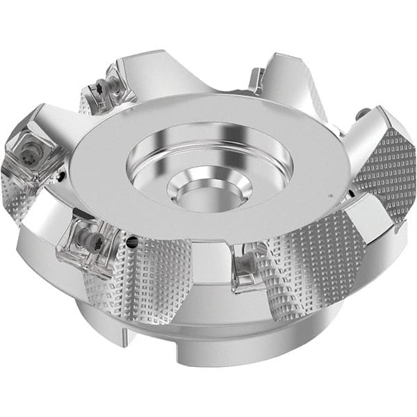 Seco - 100mm Cut Diam, 32mm Arbor Hole, 6mm Max Depth of Cut, 48° Indexable Chamfer & Angle Face Mill - 7 Inserts, SN.. Insert, Right Hand Cut, 7 Flutes, Through Coolant, Series R220.54 - Exact Tooling