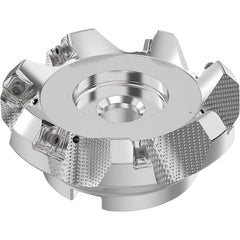 Seco - 4" Cut Diam, 1-1/2" Arbor Hole, 0.236" Max Depth of Cut, 48° Indexable Chamfer & Angle Face Mill - 7 Inserts, SN.. Insert, Right Hand Cut, 7 Flutes, Through Coolant, Series R220.54 - Exact Tooling