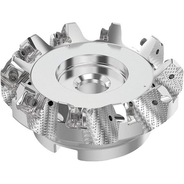 Seco - 100mm Cut Diam, 32mm Arbor Hole, 6mm Max Depth of Cut, 48° Indexable Chamfer & Angle Face Mill - 10 Inserts, SN.. Insert, Right Hand Cut, 10 Flutes, Through Coolant, Series R220.54 - Exact Tooling