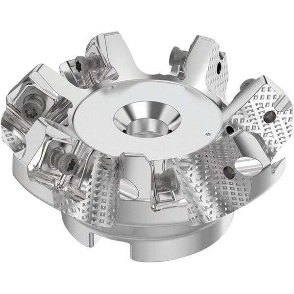 Seco - 2-1/2" Cut Diam, 3/4" Arbor Hole, 0.236" Max Depth of Cut, 48° Indexable Chamfer & Angle Face Mill - 7 Inserts, SN.. Insert, Right Hand Cut, 7 Flutes, Through Coolant, Series R220.54 - Exact Tooling