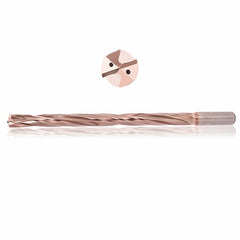 0.4375 mm Dia. × 12 mm Shank × 320 mm Flute Length × 370 mm OAL, 25xD, 135°, ZircoPlus, 2 Flute, Coolant Thru, h6, Cylindrical, Solid Carbide Drill - Exact Tooling
